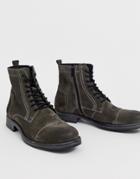 Jack & Jones Suede Military Boots In Black - Black