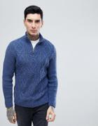 Asos Fluffy Cable Knit Half Zip Sweater In Denim Blue - Blue