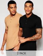 Asos Extreme Muscle Jersey Polo 2 Pack Black/ Camel Save 15% - Multi