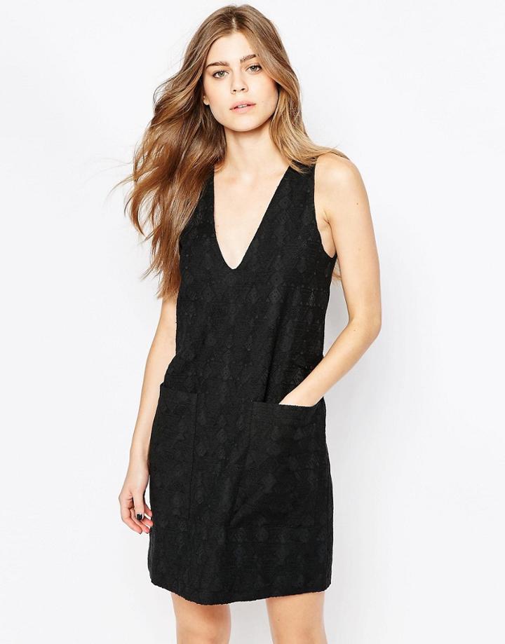 Vila Deep V Shift Dress - Black