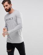 Asos Long Sleeve T-shirt With Merci Print - Gray