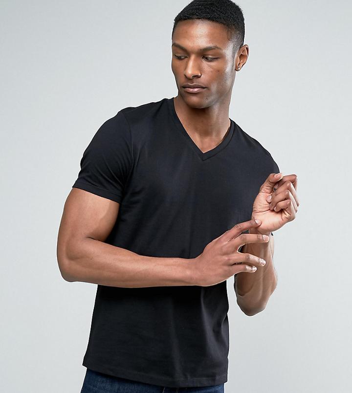 Asos Design Tall T-shirt With V Neck In Black - Black