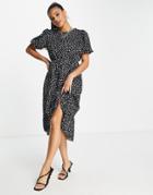 I Saw It First Puff Sleeve Polka Dot Midi Dress In Black