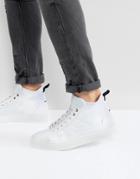 Asos Mid Top Sneakers In White With Elastic And Neoprene Detail - White