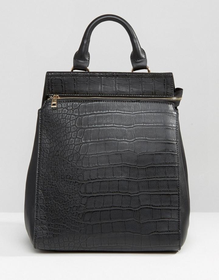 Liquorish Crocodile Textured Backpack - Black