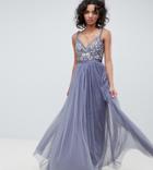 Needle & Thread Embroidered Bodice Cami Strap Maxi Dress In Vintage Navy