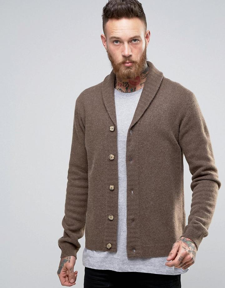 Asos Lambswool Rich High Neck Cardigan - Brown