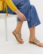 New Look Leather Multi Strap Flat Sandal In Animal - Stone