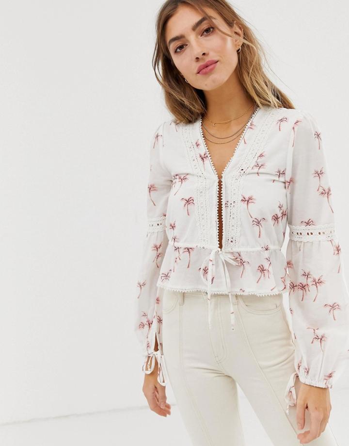 Rahi Staycation Palm Print Drawstring Top-white
