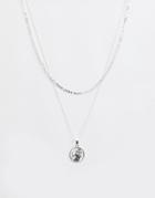 Chained & Able St Christopher Double Layer Necklace In Silver - Silver