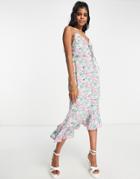 Qed London Tie Front Midi Dress In Floral Print-multi