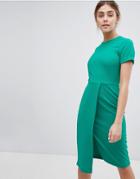 Closet London Short Sleeve Wrap Over Detail Dress - Green