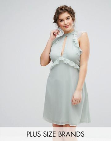 Truly You Ruffle Sleeve Skater Dress - Green