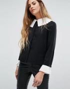 Navy London Top With Pleat Collar And Cuffs - Black