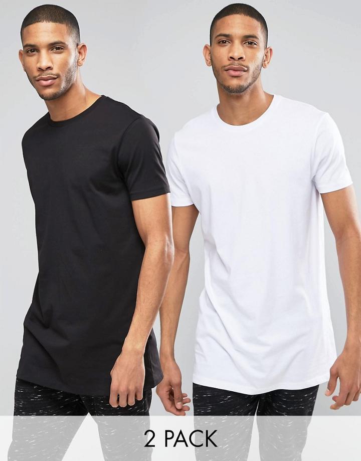 Asos 2 Pack Super Longline T-shirt With Crew Neck Save 15% In Black/white