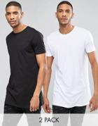 Asos 2 Pack Super Longline T-shirt With Crew Neck Save 15% In Black/white
