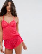New Look Lace Cami And Short Set - Red