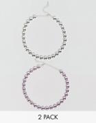 Asos Pack Of 2 Metallic Circle Choker Necklaces - Multi