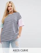 Asos Curve T-shirt In Cutabout Stripe Update - Multi
