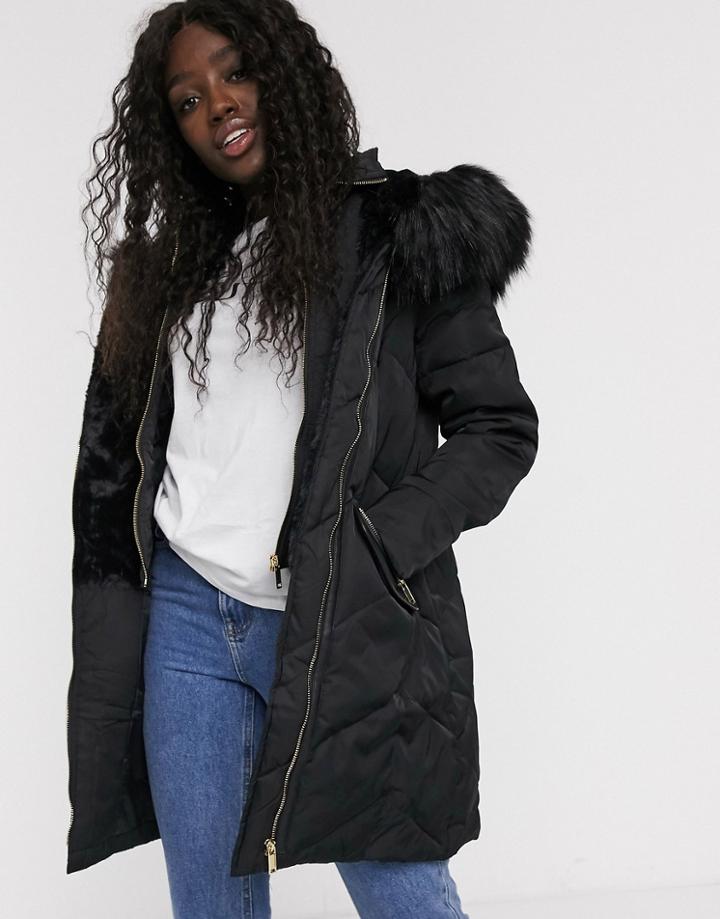 Oasis Long Padded Coat In Black