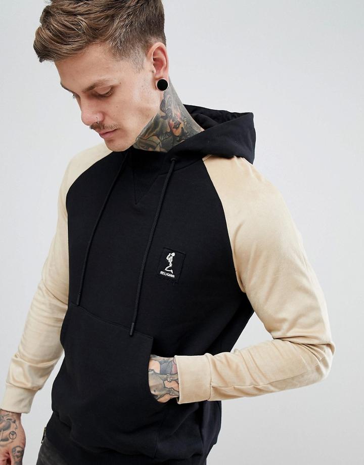 Religion Hoodie With Contrast Faux Suede Sleeve - Black