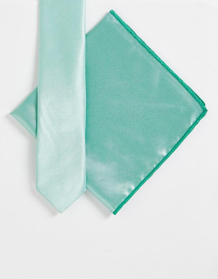 Bolongaro Trevor Skinny Tie And Pocket Square Set In Sage-green