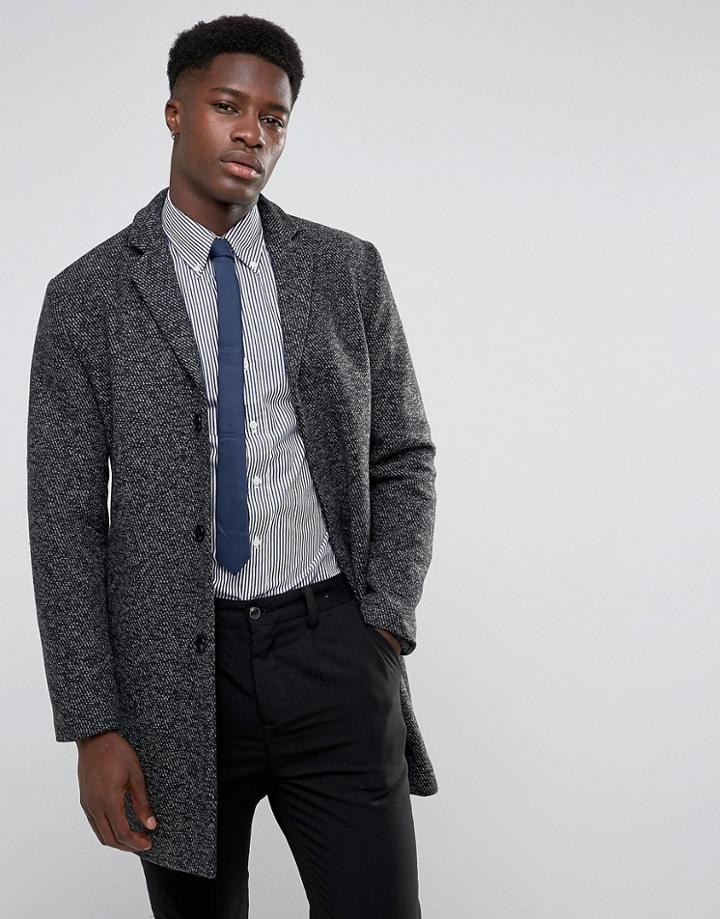 Selected Homme Wool Mix Overcoat - Black