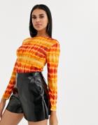 Ivyrevel Mesh Long Sleeve Top In Orange Tie Dye - Multi