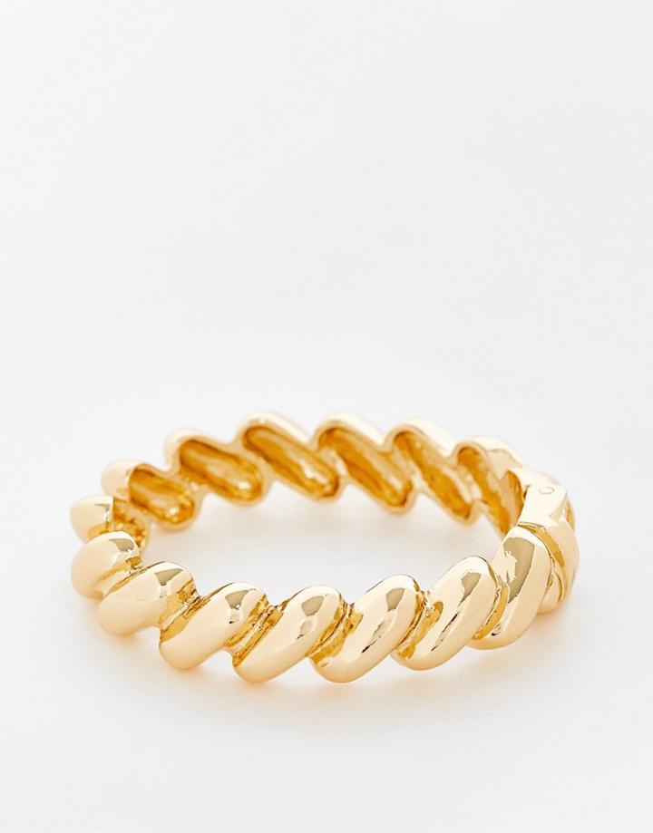 Asos Design Cuff Bracelet With Squiggle Design In Gold Tone