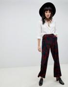 Rd & Koko Wide Leg Velvet Printed Pants - Navy