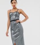 Little Mistress Tall Metallic Strap Maxi Dress-grey