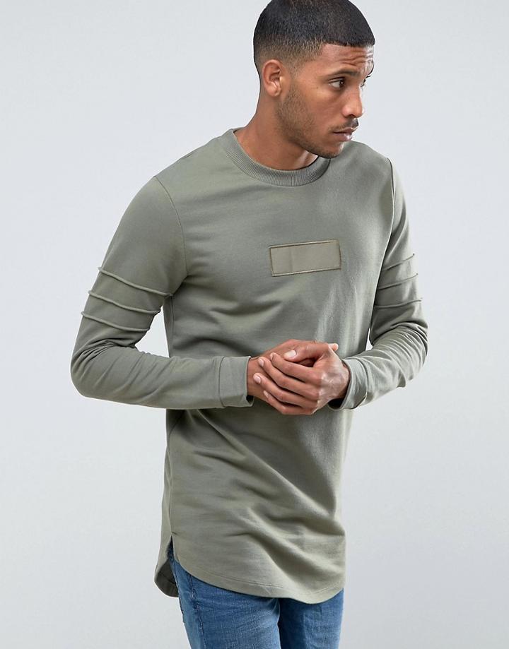 Jack & Jones Longline Curved Hem Sweatshirt - Green