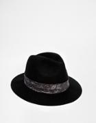 Asos Fedora In Black With Paisley Band - Black