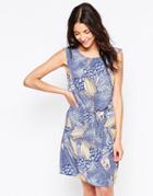 Ichi Tropical Floral Print Shift Dress - Blue