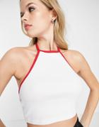 Asos Design Contrast Binding Halter Top In White And Red
