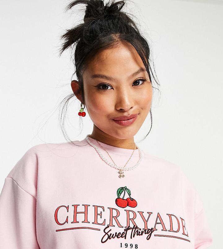 Asos Design Petite Exclusive Sweatshirt With Cherryade Print In Pink