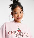 Asos Design Petite Exclusive Sweatshirt With Cherryade Print In Pink