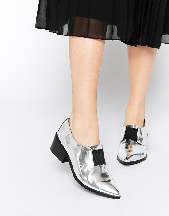 Asos Socially Pointed Loafer Heels - Silver