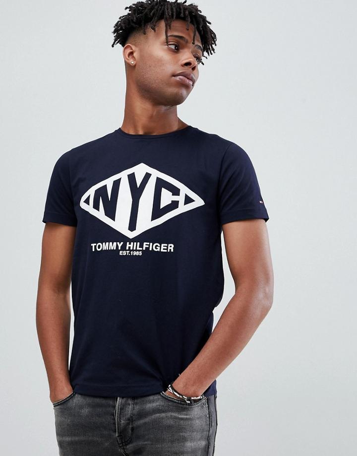 Tommy Hilfiger Nyc Logo Print T-shirt In Navy - Navy