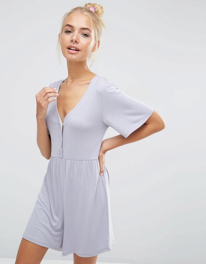 Asos Jersey Smock Playsuit - Gray
