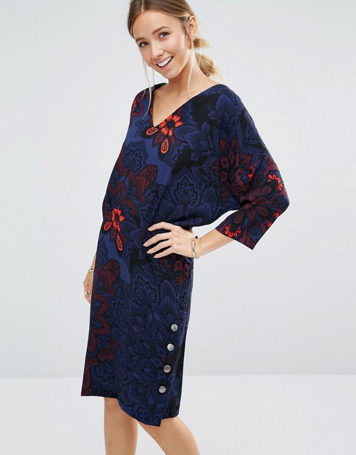 Closet Floral Button Detail Dress - Blue