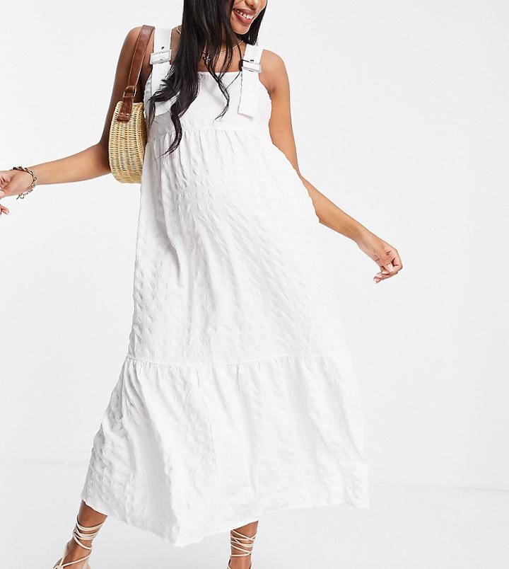 Asos Design Maternity Overall Midi Sundress In Bubble Texture In White