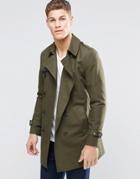 Asos Shower Resistant Double Breasted Trench Coat - Khaki