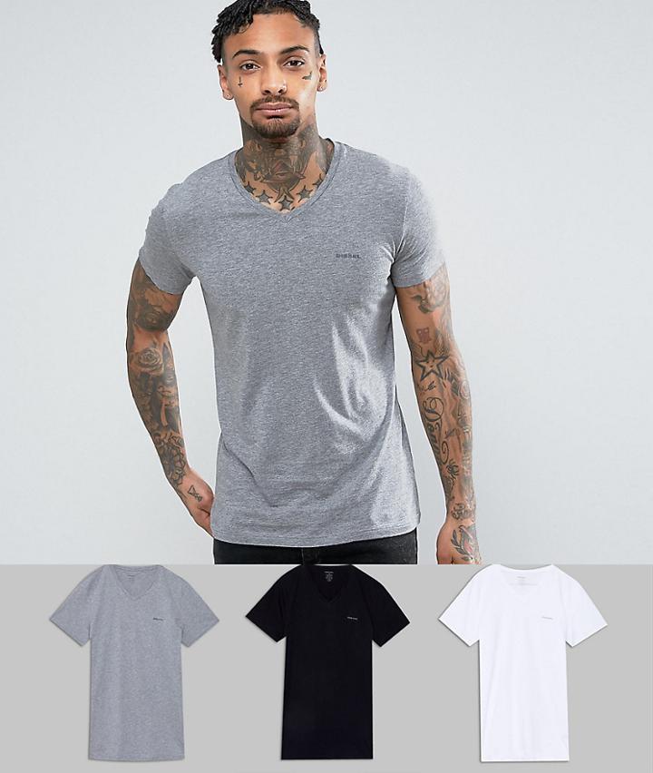 Diesel 3 Pack V-neck T-shirts In Multi - Multi