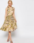 Asos Soft Midi Prom Dress In Yellow Rose Print - Multi