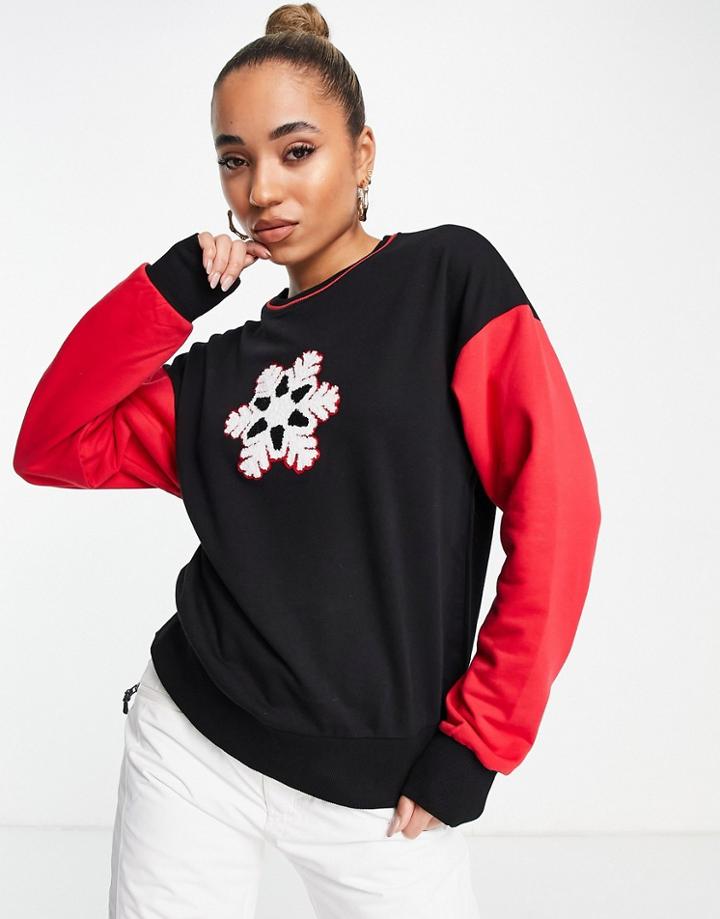 Liquorish Ski Knitted Sweater With Snowflake In Black-multi
