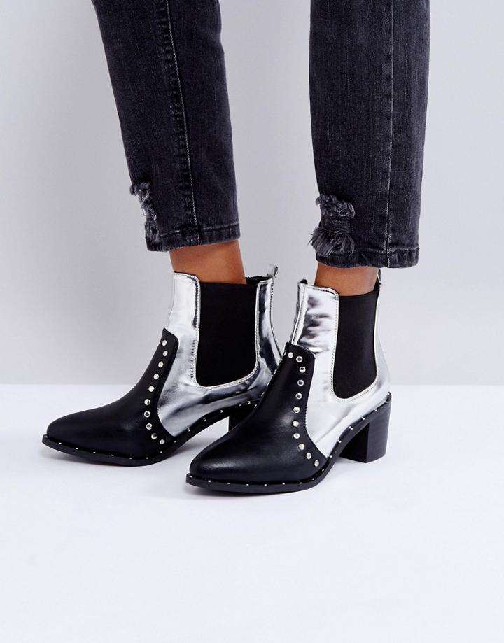 Prettylittlething Studded Detail Metallic Boot - Black