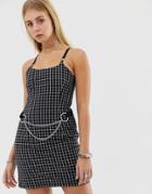 The Ragged Priest Check Mini Dress With Chain Detail - Black
