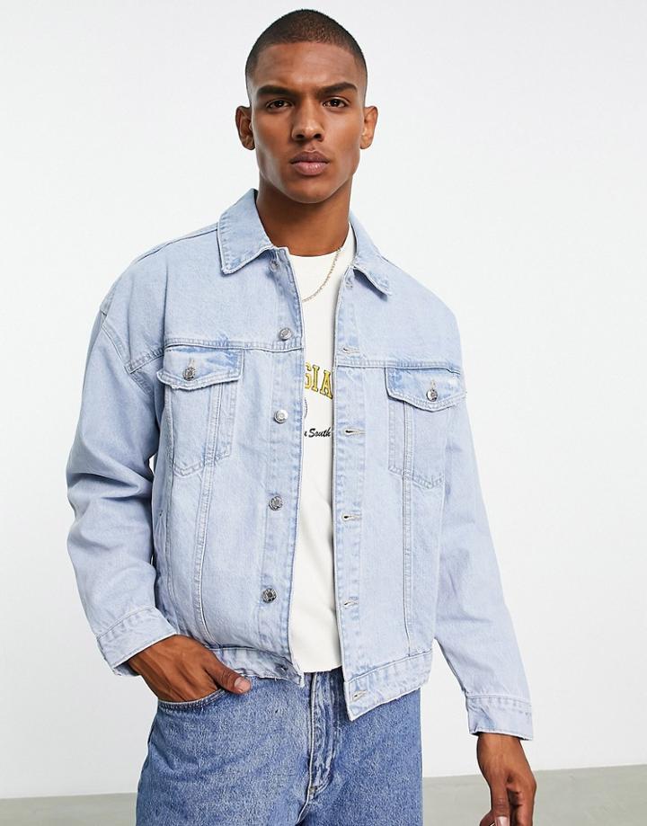 Bershka Denim Jacket In Light Wash Blue-purple