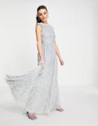 Maya All Over Embellished Maxi Dress With Lace Top In Ice Blue-blues
